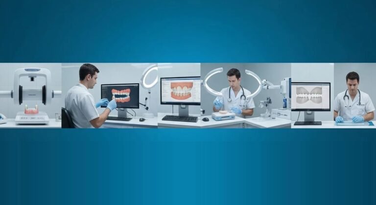 Fluxo digital na prótese: sequência de fotos de fluxo digital em laboratório