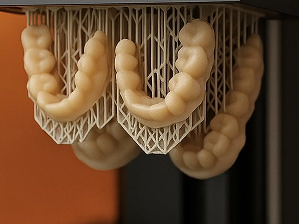 Arcadas impressas em 3D ainda presas à plataforma da impressora
